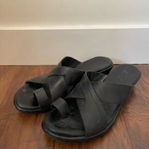Born Black Leather Slide Sandals